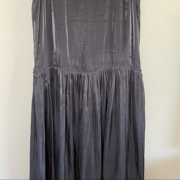 Rhié Liquid Charmeuse Sleeveless V Neck Maxi Slip Dress Charcoal Black Small - Picture 9 of 16